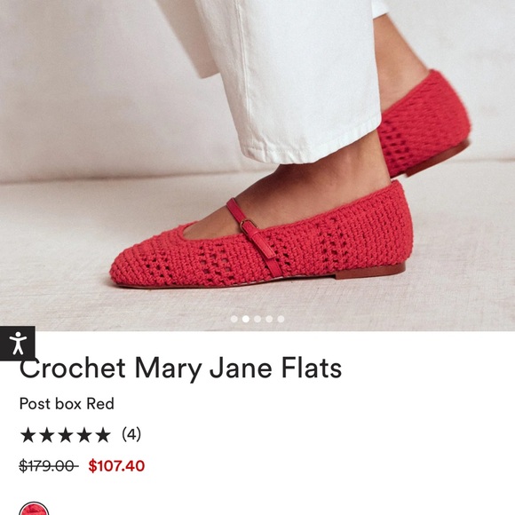 Boden Shoes - Biden Hand‑Crocheted Mary Jane Flats in Bright Red